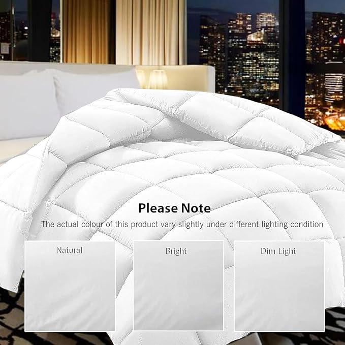 Luxury All-Season King Size 1-Piece Comforter - White Solid Pima Cotton Quilted Duvet Insert, 500 GSM, 800 TC, Ultra Fluffy with Corner Tabs