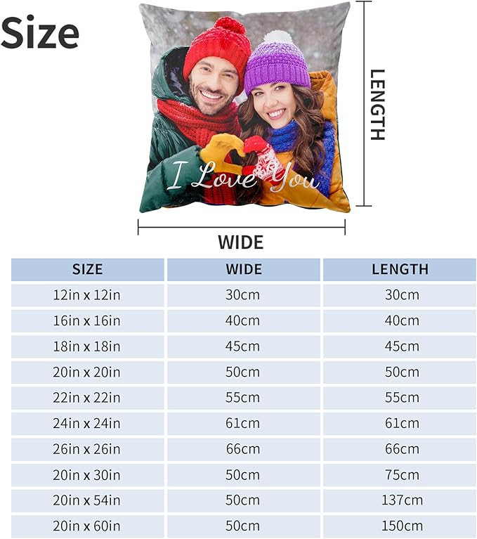 Easycosy Custom Pillow with Picture & Text, Two-Sides Velvet Customized Photo Pillowcase, 16"x16" Personalized Pillowcover with Photo, Custom Valentines Decor Love Gifts (Optional Pillow Insert)