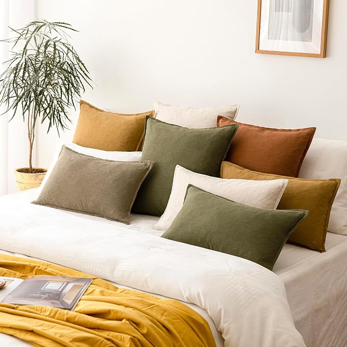 Foindtower Pack of 2, Decorative Linen Soild Throw Pillow Covers Soft Accent Cushion Case Boho Farmhouse Neutral Pillowcase for Couch Sofa Bedroom Living Room Home Decor 18 x 18 Inch Natural Beige