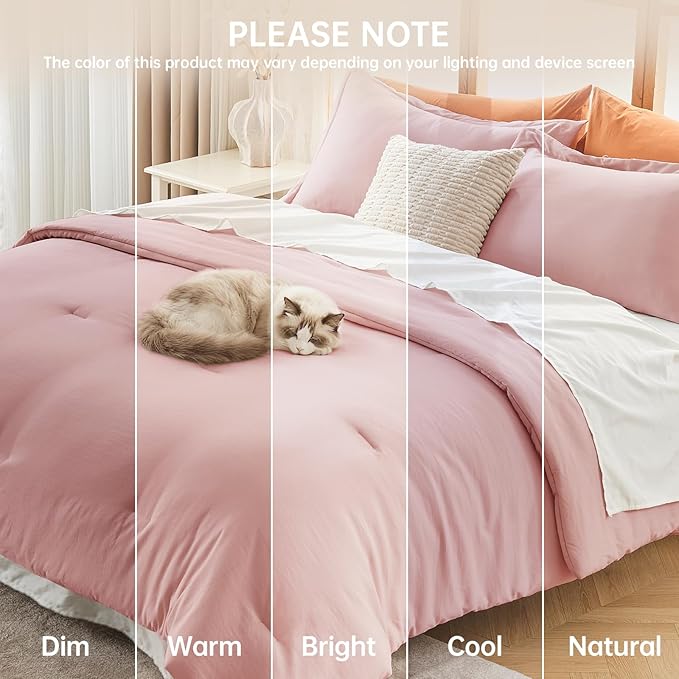 MUXHOMO Queen Comforter Set, All Season Ultra Soft Down Alternative Bedding - 3 Piece Lightweight Bed Set Includes 1 Comforter (90"x90") and 2 Pillow Shams (20"x26"), Rose Gold