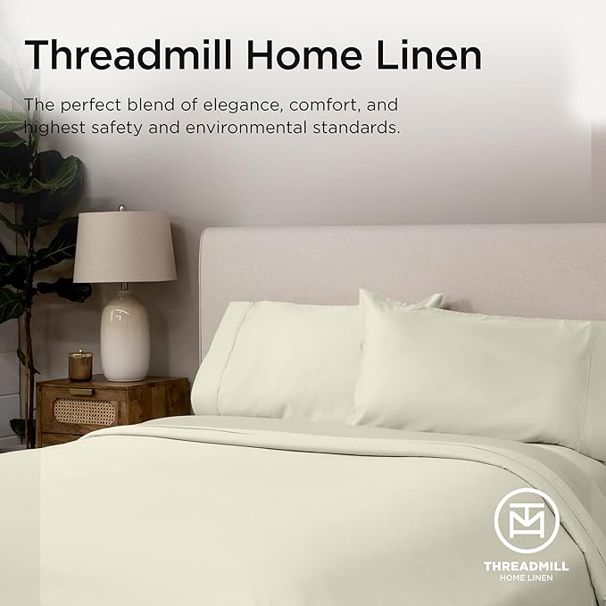 Threadmill Luxury Supima Cotton Sheets, Luxury 1000 Thread Count 100% Soft Cotton Sheets for Full Size Bed, 4 Pc Ivory Bed Sheets Full Set, 5-Star Hotel Quality Deep Pocket Bed Sheets Set