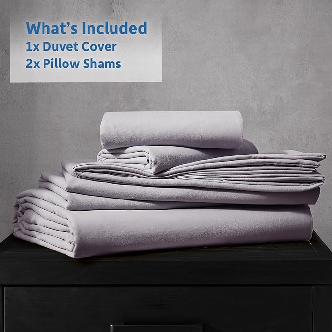 Nestl Grey Lavender Duvet Cover Full Size - Soft Prewashed Full Size Duvet Cover Set, 3 Piece, with Zipper Closure, 1 Duvet Cover 80x90 inches and 2 Pillow Shams