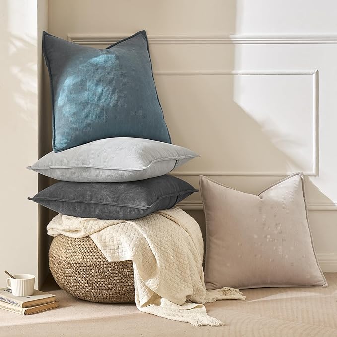 MIULEE Pack of 2 Dusty Blue Decorative Pillow Covers 26x26 Inch Soft Chenille Luxurious Couch Throw Pillows Farmhouse Cushion Covers Euro Shams Elegant Design for Sofa Bed Living Room Spring Decor