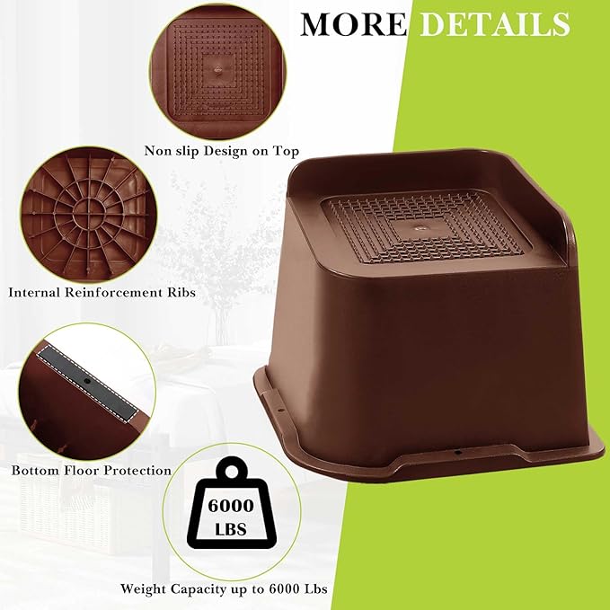 Bed Risers 1 inch, 2 inch, 3 inch, 4 inch, 6 inch, 8 inch Heavy Duty, Oversized Furniture Riser for Couch Sofa Table Chair Leg Frame Dorm, Support up to 6000 Lbs (Chocolat Brown 4 Pack, 4 inch)