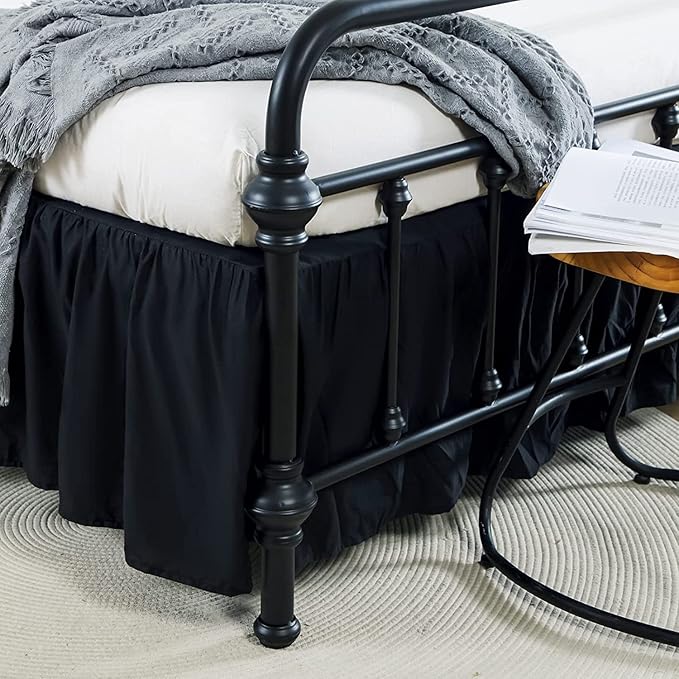 Bed Skirts Twin Size 18 Inch Ruffled Bed Skirt with Split Corners, 18 Inch Drop Dust Ruffle Bed Skirt with Platform, Black
