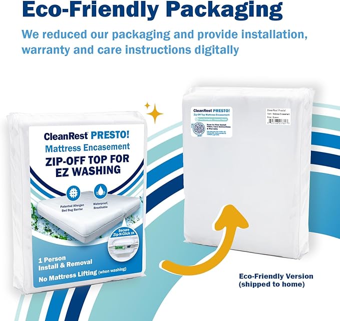 CleanRest PRO Presto! Zip-Off Top Mattress Encasement for EZ Washing, Full Size, Waterproof Mattress Protector - Bed Bug, Dust Mite & Allergen Proof - 1 Person Install, No Mattress Lifting to Wash