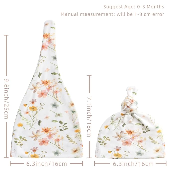 LifeTree Newborn Swaddle Set with Matching Hat and Bow Set, Wooden Birth Announcement Card, Floral Baby Girl Newborn Receiving Blankets Baby Swaddle Nursery Wildflower