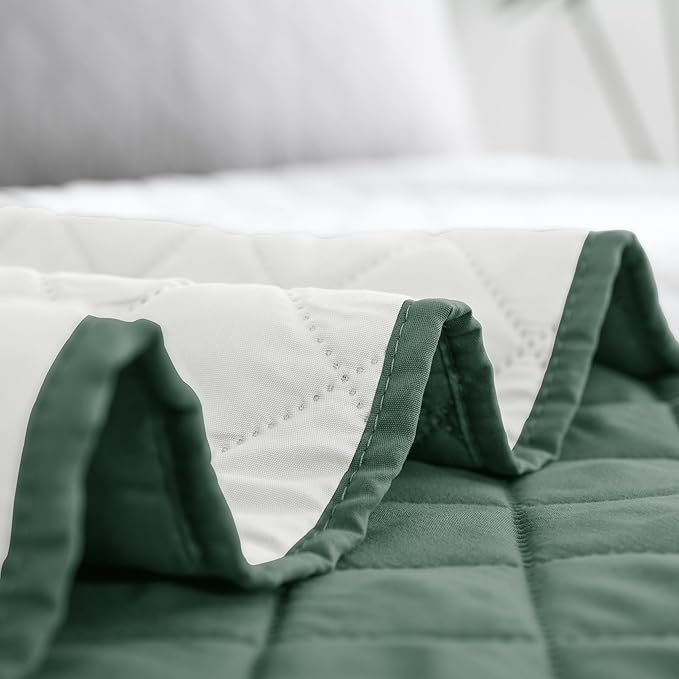 Easy-Going Full/Queen Size Reversible Quilt Set with 1 Quilt and 2 Pillow Shams, Soft Bed Quilt Cover, Water Resistant Lightweight Microfiber Bedspread, Stain Resistant, Cyan/Ivory