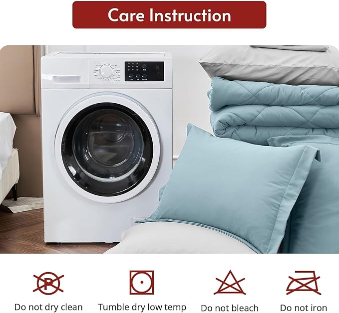 MUXHOMO 7 Pieces King Comforter Set, Reversible Bed in a Bag King Size, All Season Bedding Set with Comforter, Flat Sheet, Fitted Sheet, Pillowcases & Shams, Greyish Blue & Light Grey