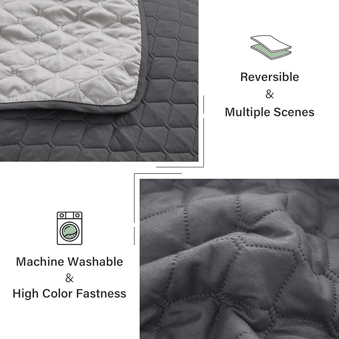 Exclusivo Mezcla Reversible King Size Quilt Bedding Set with Pillow Shams, Lightweight Quilts King Size, Soft Bedspreads Bed Coverlets for All Seasons - (Grey, 104"x96")