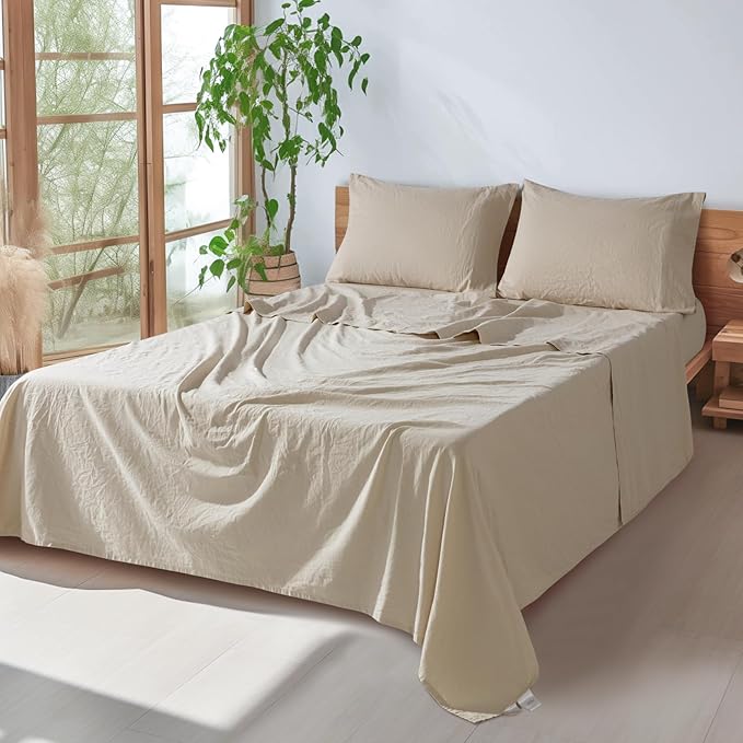 SONORO KATE 100% French Pure Linen Sheets, Breathable and Durable Linen Sheets, Anti-Tear Linen Bed Sheets, Machine Washable, 16 Inch Deep Pocket - 4 Piece (Natural Linen, California King)