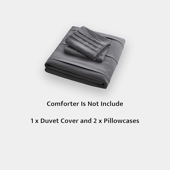 Oli Anderson Grey Duvet Cover King Size - Pleated King Duvet Cover, 3PCS Soft and Breathable Textured Bedding Set with Zipper Closure(Grey,104"x90")