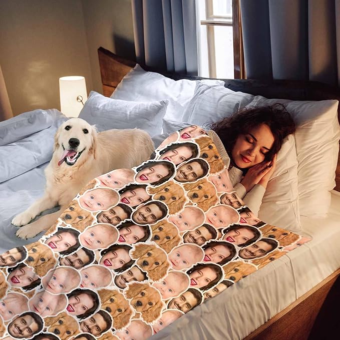 Ships Next Day, Custom Blanket Funny Christmas Gag Gift Custom Face Blanket with Family Members Picture, Personalized Blankets for Dad Mom Couple Grandma Friend Pets Christmas Birthday Memorial Gift