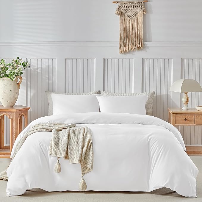 Lekesky Queen Size Duvet Cover Set, White Duvet Cover, Ultra-Soft Microfiber 3 Pieces Comforter Cover with Zipper and Corner Ties, Includes 2 Pillowcases 20"x26"