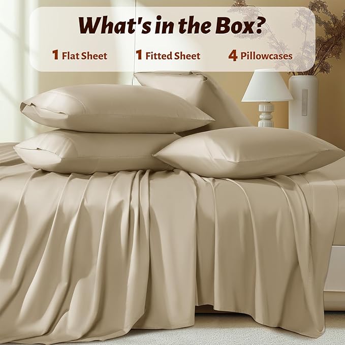 Shilucheng 100% Egyptian Cotton Queen Size Sheets Set - 1000 Thread Count,Luxury Cotton Bed Sheets,Breathable & Cooling Bedding and Pillow Cases, 16 Inch Deep Pocket - 6 Piece (Linen, Queen)