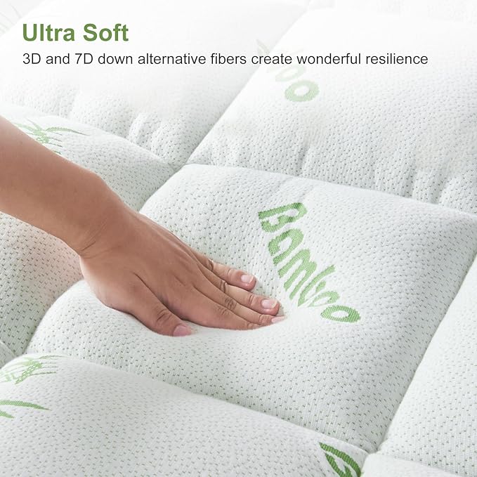 California King Size Mattress Topper Viscose Derived from Bamboo, Soft Thick Pillow Top Mattress Pad for Back Pain, Cooling Mattress Protector with 8-21 Inch Deep Pocket, White