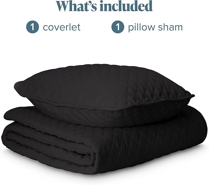 Bare Home Coverlet Set - Twin/Twin Extra Long - Lightweight Bed Decor - Comforter Alternative - All-Season Quilted Bedspread (Twin/Twin XL, Black)