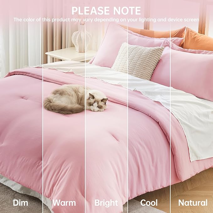 MUXHOMO Pink Queen Comforter Set, All Season Ultra Soft Down Alternative Bedding - 3 Piece Lightweight Bed Set Includes 1 Comforter (90"x90") and 2 Pillow Shams (20"x26")