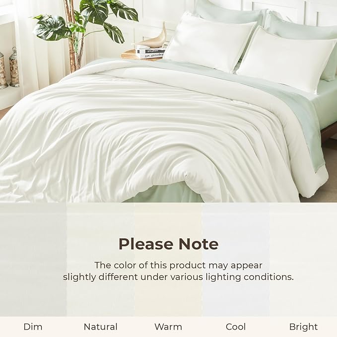 Litanika Comforters Ivory Oversized Queen Size, 3 Pieces Lightweight Solid Bedding Comforter Set, All Season Fluffy Bed Set (98x98In Comforter & 2 Pillowcases)