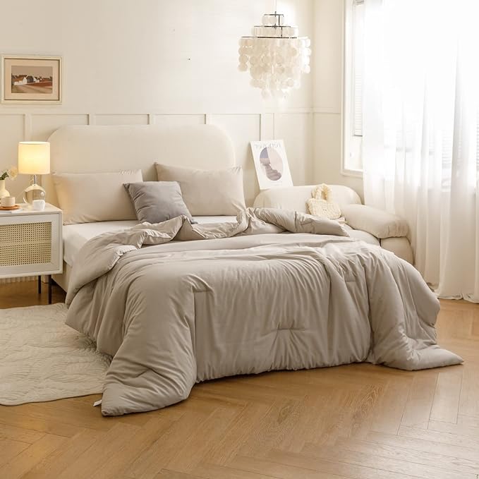 ROSGONIA California King Comforter Set Oatmeal, 3pcs Bedding (1 Boho Cal King Comforter & 2 Pillowcases), All Season Bedspread Blanket Quilt