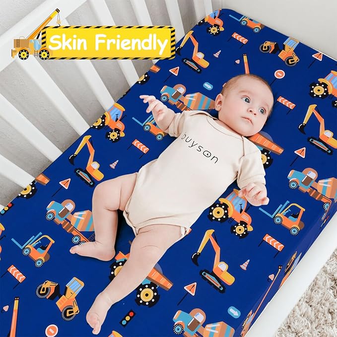 UOMNY Crib Sheet 52x28 Baby Sheet for Boys Breathable Fitted Crib Sheet for Standard Crib and Toddler Mattress Toddler Sheet Engineering Vehicle Blue