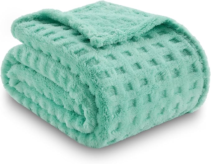NEWCOSPLAY Super Soft Throw Blanket Aqua Premium Silky Flannel Fleece 3D Waffle Checkered Lightweight Bed Blanket All Season Use (Aqua, Throw(50"x70"))
