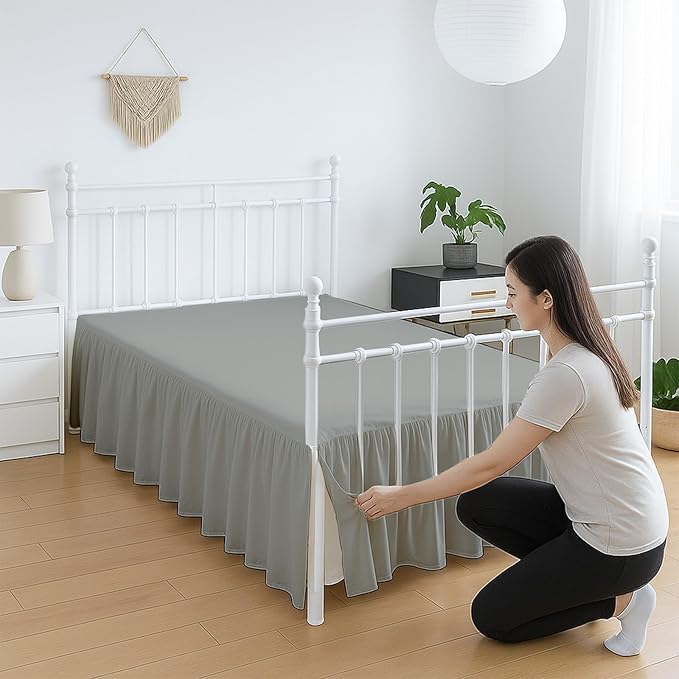 Premium Microfiber King Ruffled Bed Skirt, 30” Drop with Split Corners, Soft Wrinkle Free Bedskirt with Platform, Solid Ligth Grey Dust Ruffle for 78" x 80" Mattress