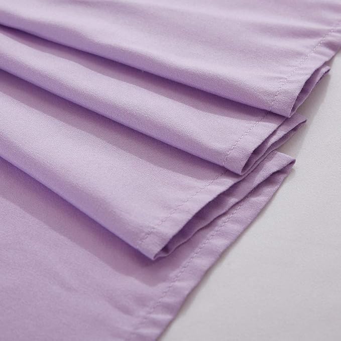 MEILA Wrap Around Bed Skirt Three Fabric Sides Elastic Dust Ruffled 16 Inch Tailored Drop,Easy to Install Fade Resistant-Light Purple, Queen/King