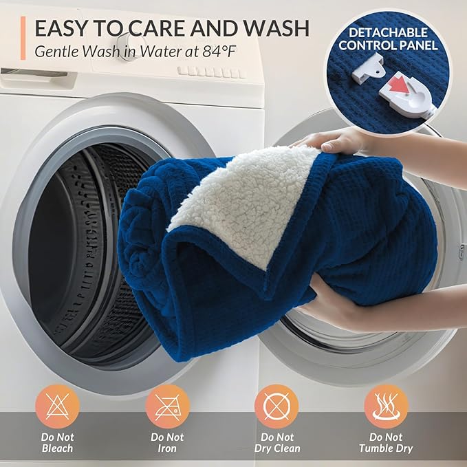 HOMLYNS LuxeHeat Heated Blanket Throw, Soft Flannel Sherpa, Electric Blanket 5 Heat Settings, Fast Heating, Heating Throw Blanket 3 Hours Timer Auto Shut Off, Machine Washable, 50×60 Inches, Navy