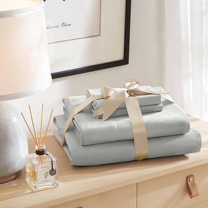 Comfort Spaces Extra Deep Pocket, 100% Cotton King Fits up to 24" Mattress, Breathable, Naturally Cool Cotton, Soft Cotton Sheets, All Seasons Sheet Set, Grey 4 Piece
