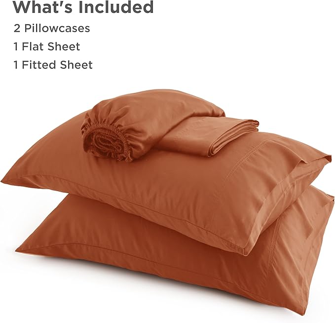 Bedsure Full Size Bed Sheets, Cooling Sheets, Rayon Derived from Bamboo, Breathable & Soft, Deep Pocket Up to 16 Inches, Hotel Luxury Silky Bedding for Hot Sleepers, Burnt Orange