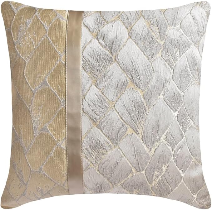 The HomeCentric King/Queen/Twin Ivory & Gold Designer CA King 86"x18" Bed Runner Without Pillow Cover, Patchwork, Quilted, Jacquard Foil Bed Scarf on Jacquard Fabric - Spinzar