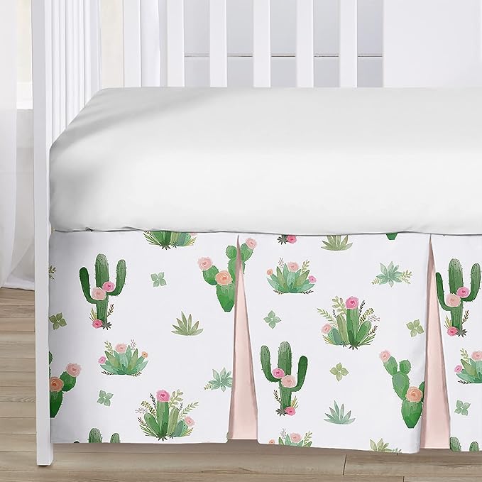 Sweet Jojo Designs 4-Piece Baby Crib Bedding Set (Cactus Boho Floral) for Girls, Infants/Nursery incl. Blanket, Fitted Sheet, Skirt, Diaper Stacker (Shabby Chic, Bohemian, Farmhouse, Flower, Desert)