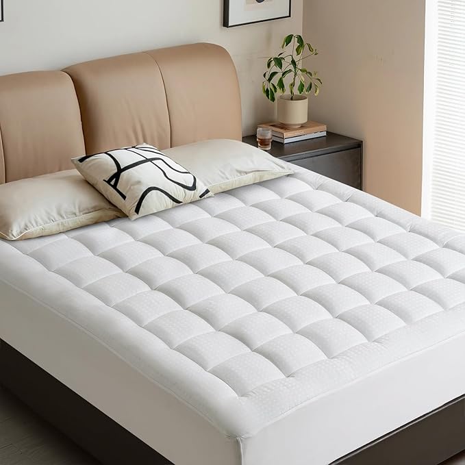 LEISURE TOWN Cotton Mattress Pad Queen Size Fitted Quilted Mattress Cover Pillow Top Mattress Topper Cooling Soft Breathable Mattress Protector with 8-21 Deep Pocket,Machine Washable (60x80 White)