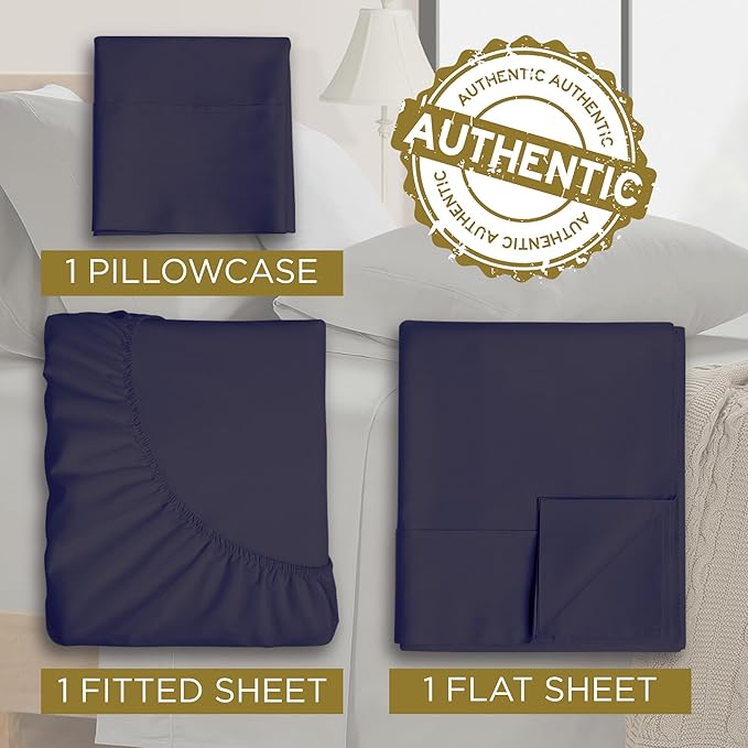 Twin XL 100% Microfiber Double Brushed Sheet Set - Extra-Soft & Wrinkle-Free - 15" Deep Pockets, 39" x 80" - Ideal for Dorms, Hospitals & Split King Beds - 3 PC Set (Twin XL, Navy)