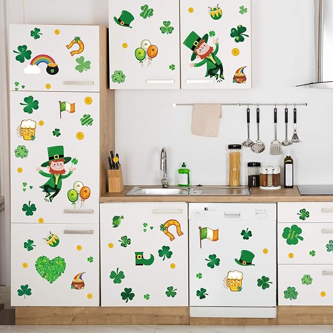 St Patricks Day Window Clings, 150 Pcs Shamrock Window Stickers for St Patricks Day Decorations