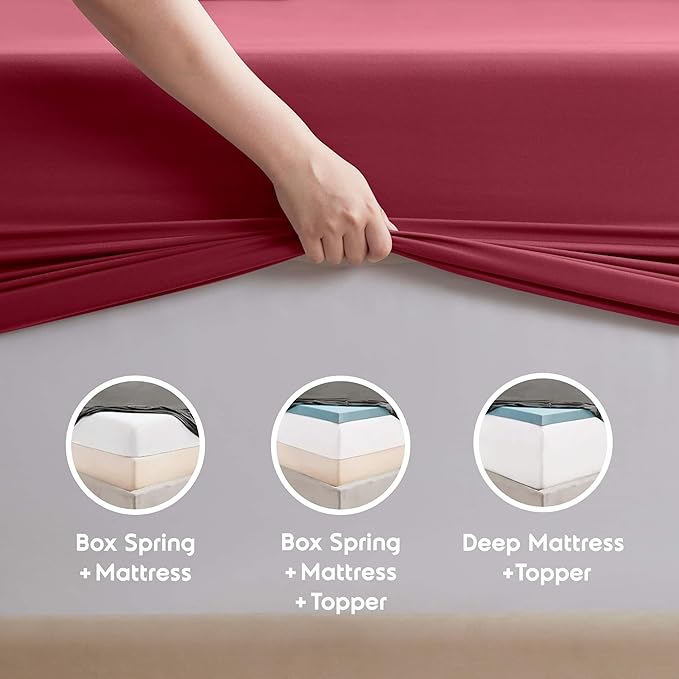 Nestl Split King Sheet Set - 1800 Ultra-Soft Microfiber Bed Sheets - Double Brushed - Deep Pockets - Easy Fit - 5 Piece Set - Bed Sheets & Pillowcases (Split King Size, Burgundy Red)
