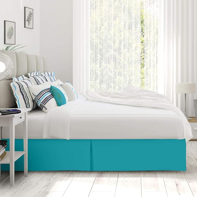 Bed Skirt - 25 Inch Fall Tailored Drop Pleated Dust Ruffle, 100% Egyptian Cotton - Solid Pattern and Color ( Queen, Solid, Teal)