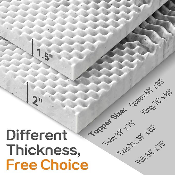 SINWEEK 1.5 Inch Mattress Topper 5-Zone Memory Foam Mattress Topper Pressure Relieve Soft Mattress Pad, CertiPUR-US Certified, Twin Size, Gray