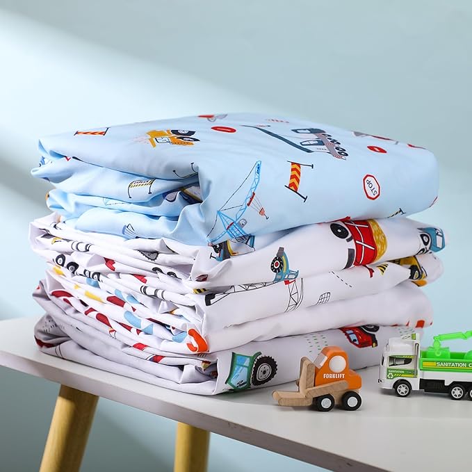 VitalCozy 4 Pcs Construction Truck Crib Sheet Set Baby Sheet Newborn Bedding Nursery Crib Sheets for Girl Boys Baby Gifts for Standard Crib and Toddler Mattresses, 52 x 28 x 8 Inches