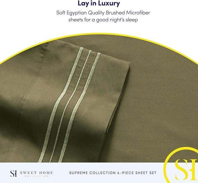 Full Size Sheet Sets - Breathable Luxury Sheets with Full Elastic & Secure Corner Straps Built In - 1800 Supreme Collection Extra Soft Deep Pocket Bedding Set, Sheet Set, Full, Olive