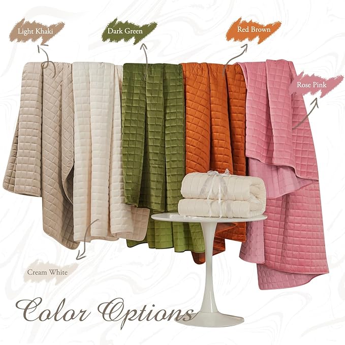 Luxury Velvet Quilt Set Queen Size, Comforter Set with Pillow Shams, Soft Lightweight Bedspread Coverlet Bedding Sets for All Seasons, Light Khaki