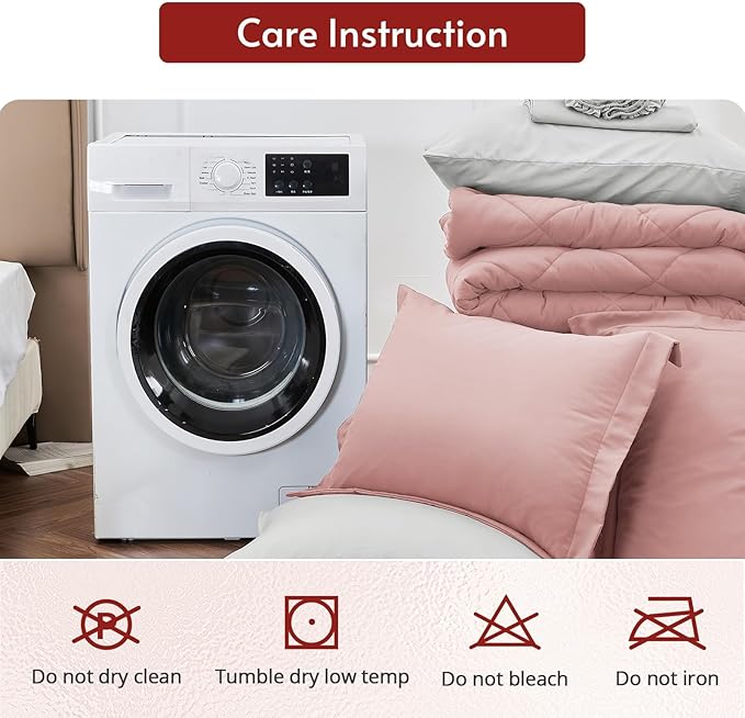 MUXHOMO 5 Pieces Twin XL Comforter Set, Reversible Bed in a Bag Twin XL Size, All Season Bedding Set with Comforter, Flat Sheet, Fitted Sheet, Pillowcases & Shams, Pink & Light Grey