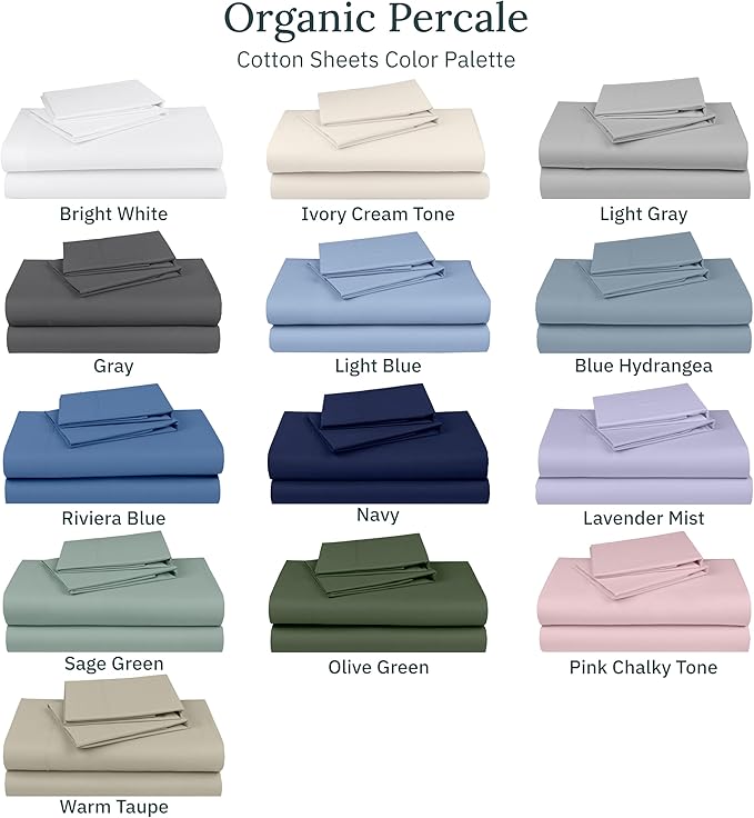 California Design Den California King Sheets Deep Pockets Set - Soft 100% Organic Cotton Percale Sheets, Breathable and Durable Bedding Set - Warm Taupe