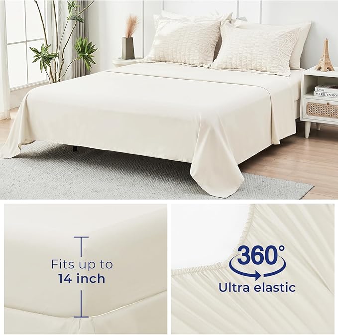 HYMOKEGE Ivory Twin XL Comforter Set Seersucker 5 Pieces, All Season Luxury Bed in a Bag for Bedroom, Bedding Set with Comforter, Sheets, Pillowcase & Sham