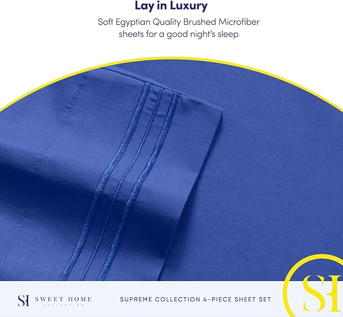 Queen Size Bed Sheets - Breathable Luxury Sheets with Full Elastic & Secure Corner Straps Built In - 1800 Supreme Collection Extra Soft Deep Pocket Bedding Set, Sheet Set, Queen, Royal Blue