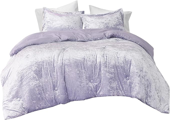 Comfort Spaces Juliette Luxe Comforter Set Velvet Lush with Soft Brushed Microfiber Reverse, All Season Cozy Velvet Bedding Sets, Fluffy Comforter Bed Set, Matching Sham, Purple Twin/Twin XL 2 Piece
