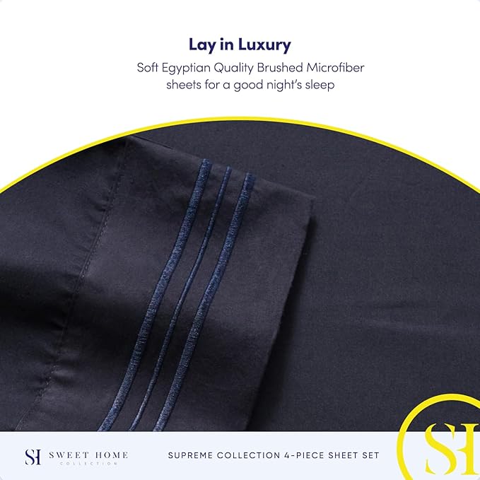 King Size Sheets - Breathable Luxury Bed Sheets with Full Elastic & Secure Corner Straps Built In - 1800 Supreme Collection Extra Soft Deep Pocket Bedding Set, Sheet Set, King, Navy