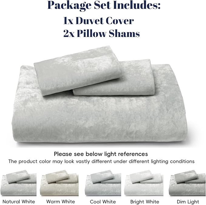 PHF Truly Velvet Duvet Cover Set Queen Size, 3pcs Ultra Soft Breathable Comforter Cover Set, Luxury Cozy Flannel Duvet Cover with Pillow Shams Bedding Collection, 90" x 90", Sliver Grey