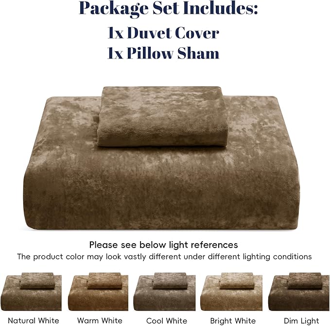PHF Truly Velvet Duvet Cover Set Twin Size, 2pcs Ultra Soft Breathable Comforter Cover Set, Luxury Cozy Flannel Duvet Cover with Pillow Shams Bedding Collection, 68" x 90", Dark Khaki